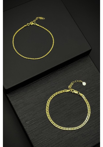 925 Ayar Gümüş Italyan Model Altın Renk Erkek Bileklik Set FRJ12357-3357-G fırsatları