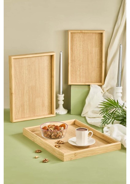 3' Lü Bambu Çay/kahve/sunum Tepsi Seti