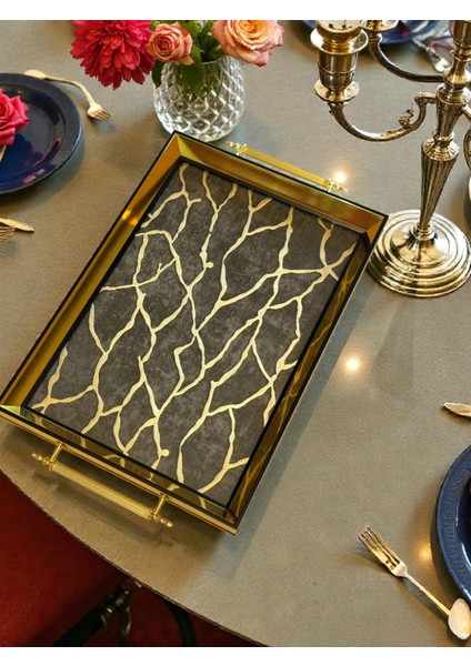 Premium Kalite Orjinal Iç Kabartmalı Cam Modern Çay Kahve Tepsi