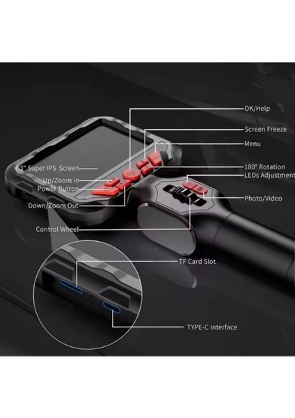 Su Geçirmez 4.3 Inç IPS Ekran 210 Derece Oynar Başlıklı Eklemli Esnek Endoskop Yılan Kamera 6mm indirimleri