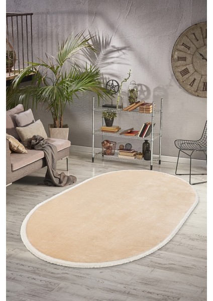 Comfort Düz Saçaklı Peluş Halı Bej
