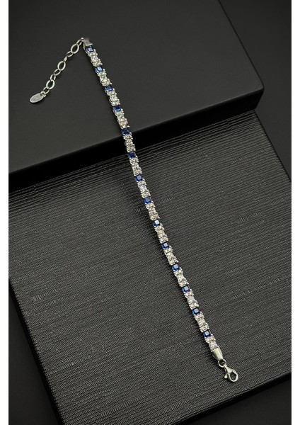 925 Ayar Gümüş 3mm Lacivert-Beyaz Zirkon Taşlı Erkek Bileklik FRJ12344-3344-LA modelleri