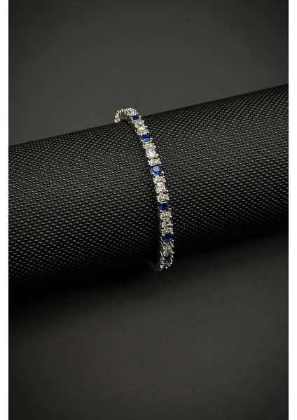 925 Ayar Gümüş 3mm Lacivert-Beyaz Zirkon Taşlı Erkek Bileklik FRJ12344-3344-LA fırsatları