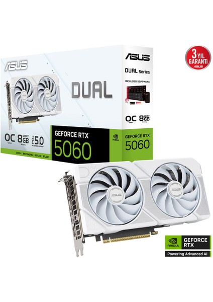 Asus DUAL-RTX5060-O8G-WHITE RTX5060 8gb Ddr7 128BIT 3xdp/1xhdmı