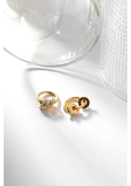 Parlak Taş Detaylı Altın Renk Paslanmaz Çelik Kadın Küpe modelleri