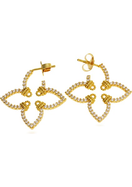 Kadın Taşlı Çiçek Model Çelik Küpe