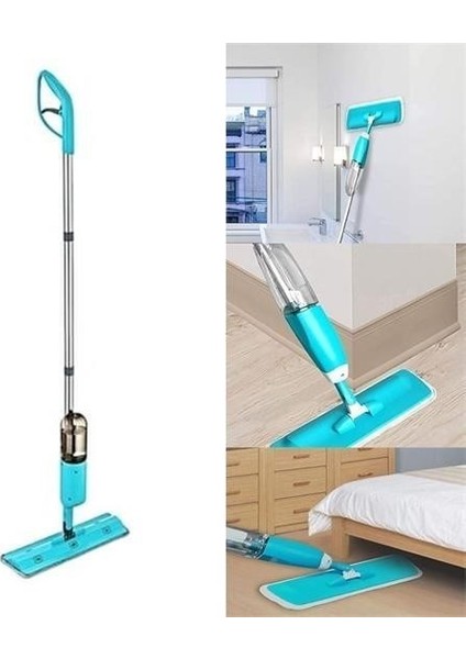 Su Püskürtmeli Sprey Mop - 360° Döner Başlık, Mikrofiber Bez, 140 cm Sap, Hızlı ve Pratik Temizlik