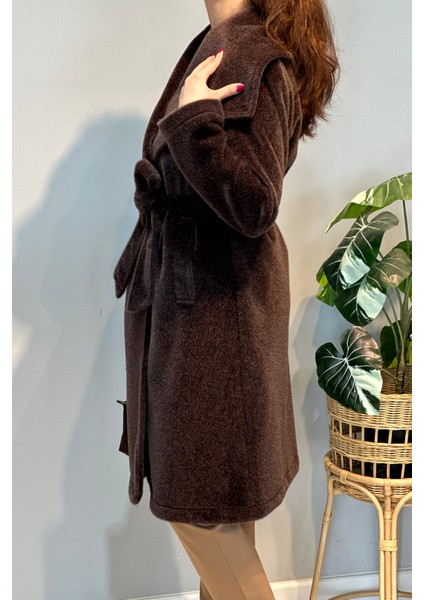 Geniş Yakalı Düğmeli Kaban 36234 Kahverengi fiyatları