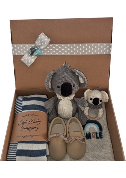Hoşgeldin Bebek, Yenidoğan Erkek Bebek Patikli Tulum Triko Battaniye Hediye Seti
