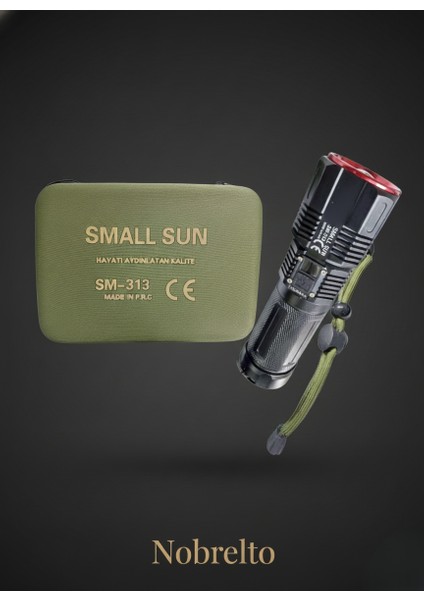 SM-313 Profesyonel Taktik El Feneri - Yüksek Işık Güçlü Şarjlı Kamp ve Av Feneri (Özel Çantalı)