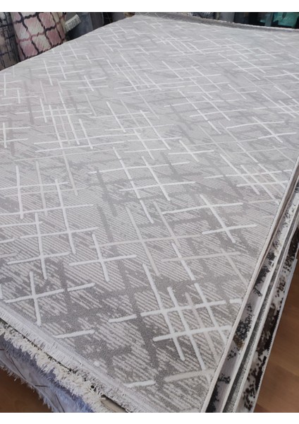 6m2 Kalın Sık Dokuma Bambu Tarz Salon Oturma Odası Halısı Gri Beyaz Gold Halı