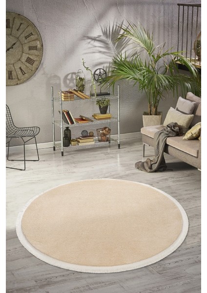 Comfort Düz Saçaklı Peluş Halı Bej