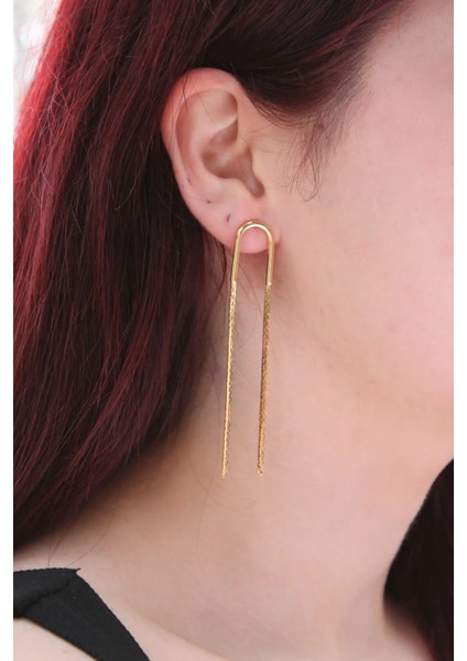 Uzun U Form Tasarım Kadın Çelik Küpe