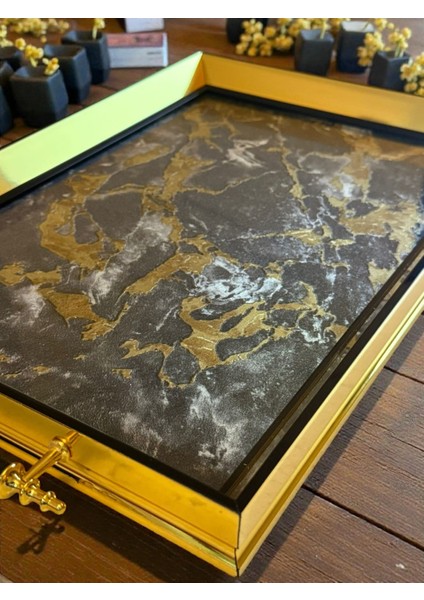 Premium Kalite Orjinal Iç Kabartmalı Cam Modern Çay Kahve Tepsisi