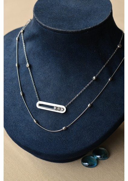 Kombin Silver Çelik Zirkon Taşlı ve Dorica Top Zincir Kolye fiyatları