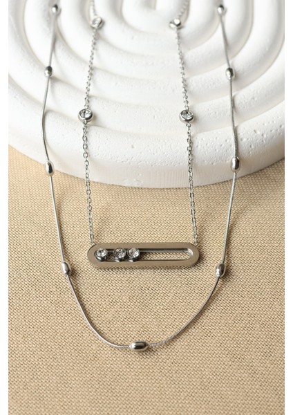 Kombin Silver Çelik Zirkon Taşlı ve Dorica Top Zincir Kolye modelleri