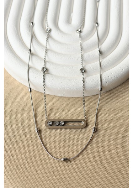 Kombin Silver Çelik Zirkon Taşlı ve Dorica Top Zincir Kolye fırsatları