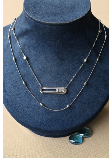 Kombin Silver Çelik Zirkon Taşlı ve Dorica Top Zincir Kolye indirimleri