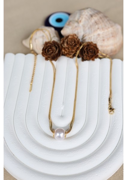 First Jewelry Inci Top Çelik Gold Kolye