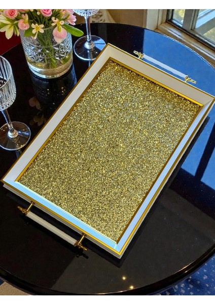 Premium Kalite Orjinal Iç Kabartmalı Cam Modern Çay Kahve Tepsi