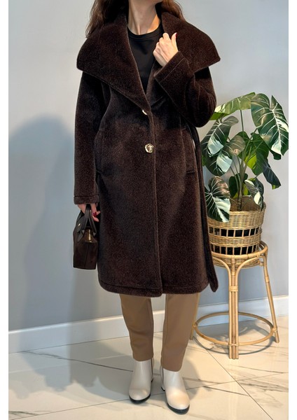 Geniş Yakalı Düğmeli Kaban 36234 Kahverengi fırsatları