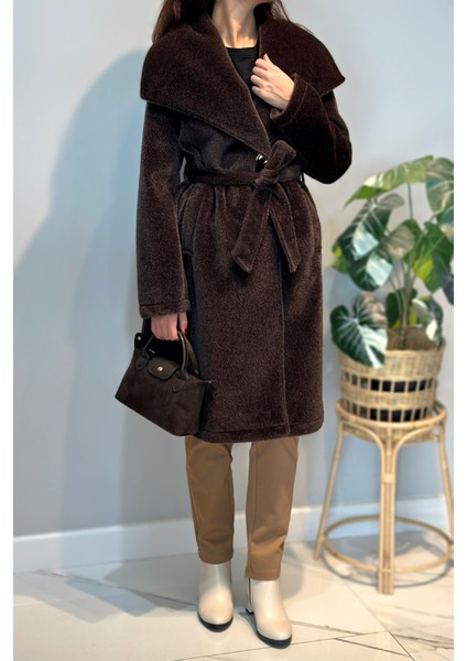 Geniş Yakalı Düğmeli Kaban 36234 Kahverengi indirimleri