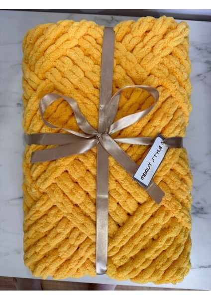 El Örgüsü Puffy Sarı Küp Şeker Modeli Bebek ve Tv Battaniyesi