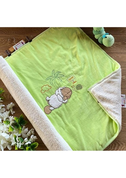 Kadife Içi Elyaf Kaplama Kuzu Nakış Kalın Bebek Battaniye