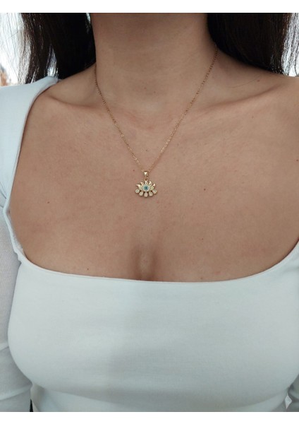 Kadın Gold Zirkon Göz Uçlu Kolye