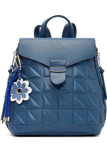 Kadın Mavi Baskılı Aksesuarlı Sırt Çantası 25ABD285026