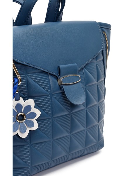 Kadın Mavi Baskılı Aksesuarlı Sırt Çantası 25ABD285026