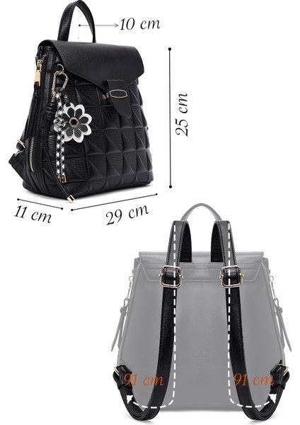 Kadın Siyah Baskılı Aksesuarlı Sırt Çantası 25ABD285026 fiyatları