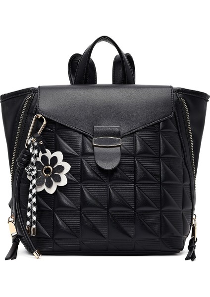 Kadın Siyah Baskılı Aksesuarlı Sırt Çantası 25ABD285026 fırsatları