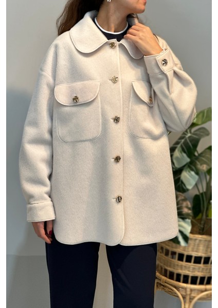 Cep ve Düğme Detaylı Ceket 35851 Ekru