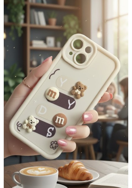 Iphone 15 Uyumlu Kılıf Beyaz Renk Ayıcık Figürlü 3D Kamera Korumalı Darbe Emici Yumuşak Silikon Kapak modelleri