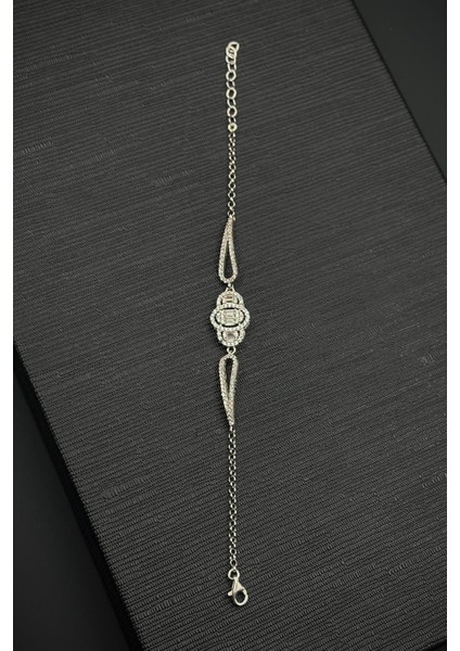 925 Ayar Gümüş Beyaz Zirkon Taşlı Gümüş Renk Kadın Bileklik FRJ12535-3535-A