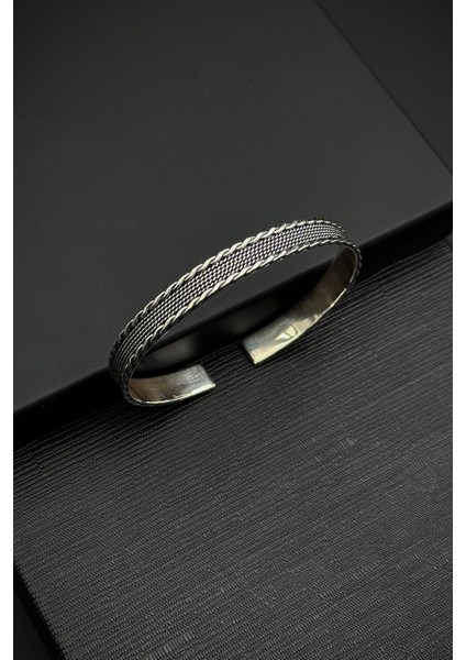 925 Ayar Gümüş Italyan Model Gümüş Renk Erkek Kelepçe Bileklik FRJ12554-3554-A6