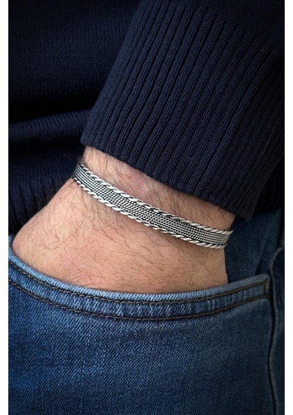 925 Ayar Gümüş Italyan Model Gümüş Renk Erkek Kelepçe Bileklik FRJ12554-3554-A6 fiyatları