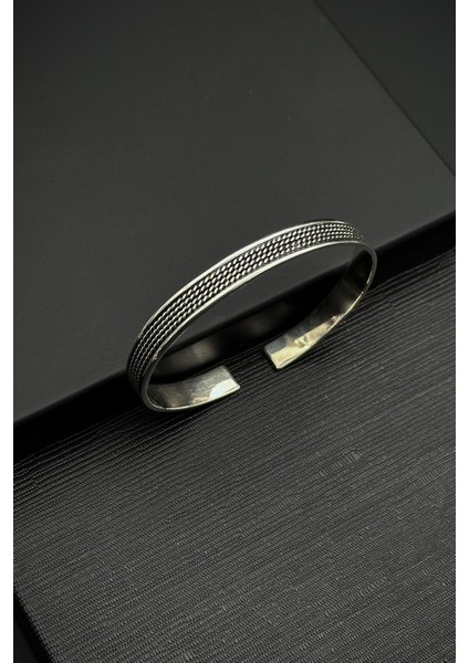 925 Ayar Gümüş Italyan Model Gümüş Renk Erkek Kelepçe Bileklik FRJ12554-3554-A9