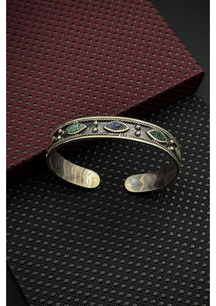 925 Ayar Gümüş Mix Doğal Taşlı Gümüş Renk Erkek Kelepçe Bileklik FRJ12560-3560-CK fiyatları