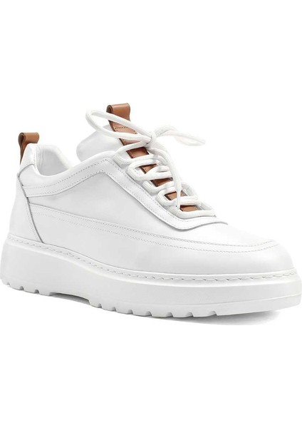Erkek Beyaz Bağcıklı Kalın Tabanlı Deri Sneaker modelleri