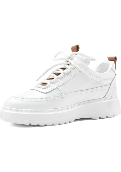 Erkek Beyaz Bağcıklı Kalın Tabanlı Deri Sneaker fırsatları