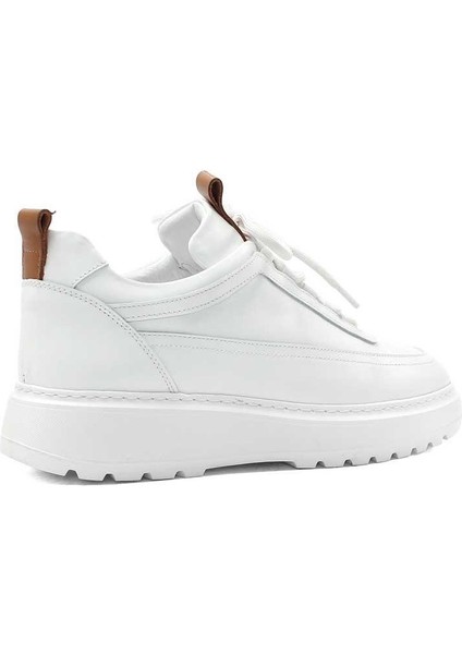 Erkek Beyaz Bağcıklı Kalın Tabanlı Deri Sneaker indirimleri