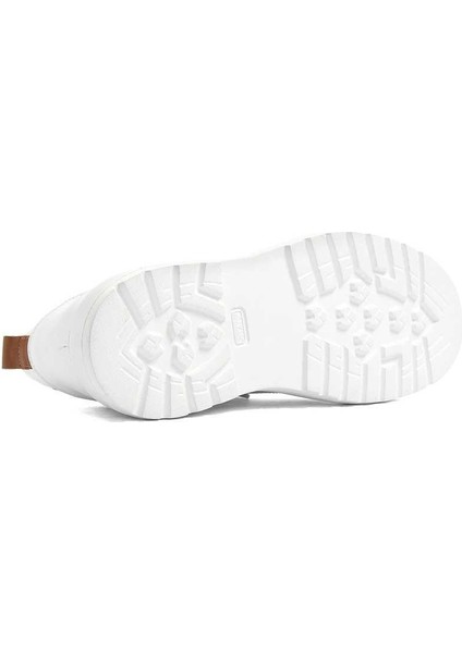 Erkek Beyaz Bağcıklı Kalın Tabanlı Deri Sneaker