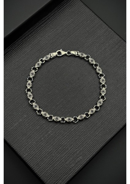 925 Ayar Gümüş Italyan Model Siyah Zirkon Taşlı Gümüş Renk Erkek Bileklik FRJ12414-3414-S