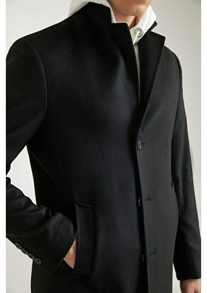 Ds Damat Regular Fit Siyah Düz Palto modelleri