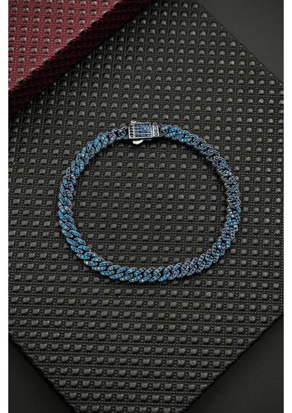 925 Ayar Gümüş Lacivert Zirkon Taşlı Gümüş Renk Erkek Bileklik FRJ12683-3683-L