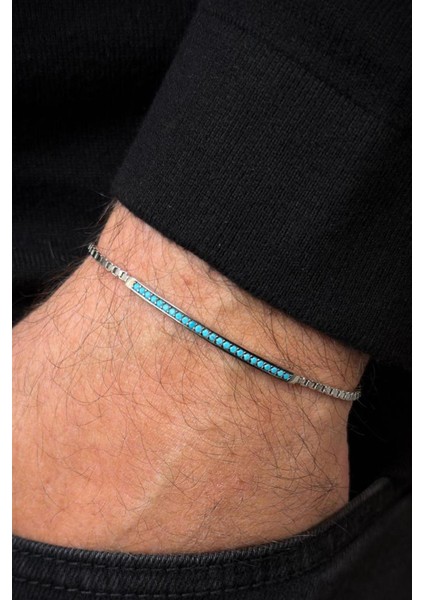 925 Ayar Gümüş Turkuaz Zirkon Taşlı Gümüş Renk Erkek Bileklik FRJ12652-3652-M modelleri