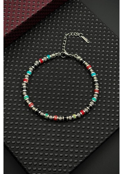 316L Çelik ve Mix Doğal Taşlı Çok Renkli Erkek Bileklik FRJ12693-3693-CK