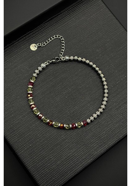 316L Çelik ve Swarovski Taşlı Sarı-Kırmızı Renk Erkek Bileklik FRJ12380-3380-SK